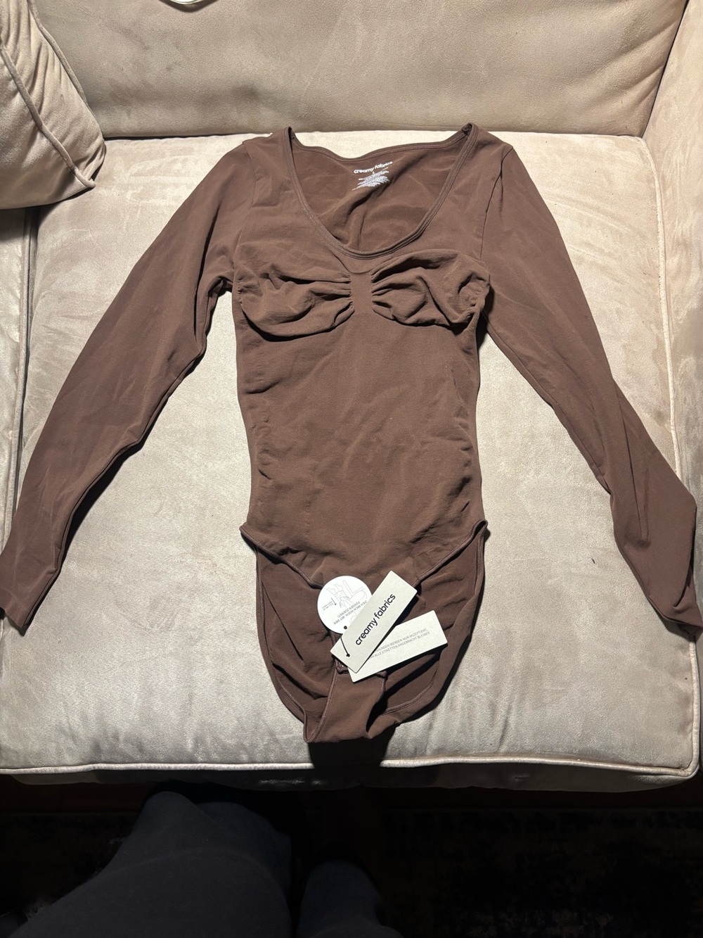 NWT Creamy Fabrics cfab Brown Long Sleeve Sculpting Shapewear Bodysuit L